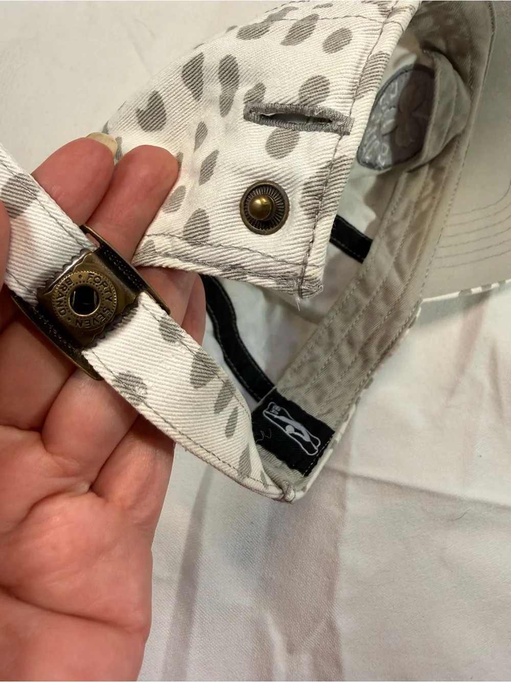 Boston Celtics '47 Brand Women’s Ponytail Hat Snap Back Strap Gray White Polka D